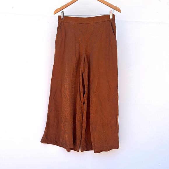 A.L.C. Silk Jameson Cropped Wide Leg Luxury Trousers Pants Rust Leopard 4 ALC - Picture 2 of 8
